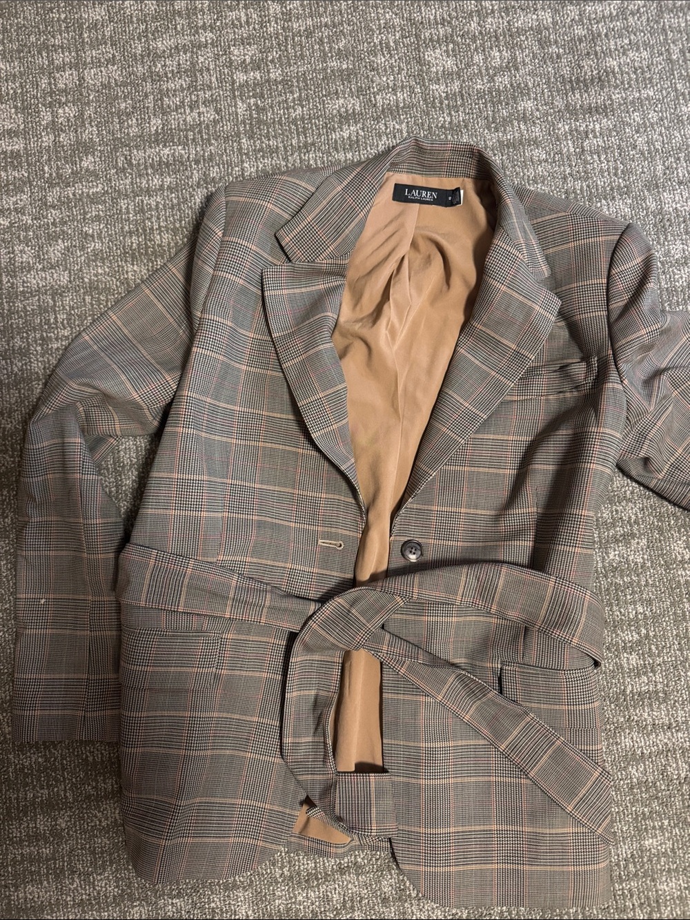 Ralph Lauren Tan and Brown Glen Plaid Blazer with Belt